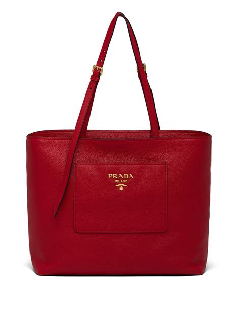 prada red logo bag|Prada logo plaque tote bag.